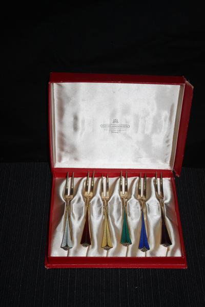 6 David Andersen Sterling & Guilloche Enamel Forks
