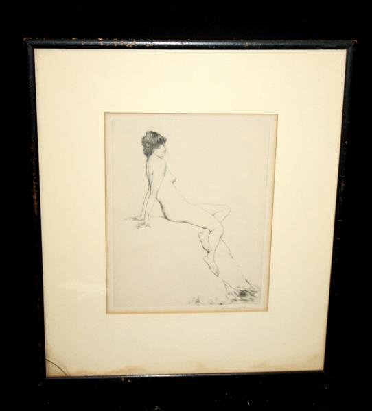 Pair Signed Warren Davis Etchings Nudes/Nymphs