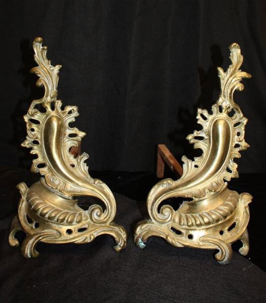 Pair French Louis XV Style Brass Andirons Chenets