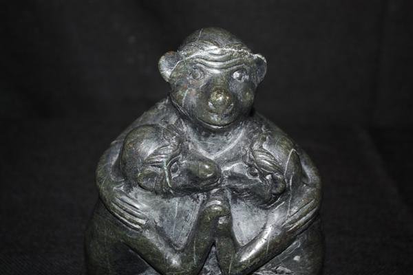 Carved Soapstone Sculpture Monkey w/Children