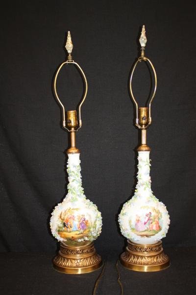 Pair Capodimonte Style Floral Decorated Lamps