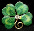 41: 14kt Gold Enameled 4 Leaf Clover Brooch w/Diamond