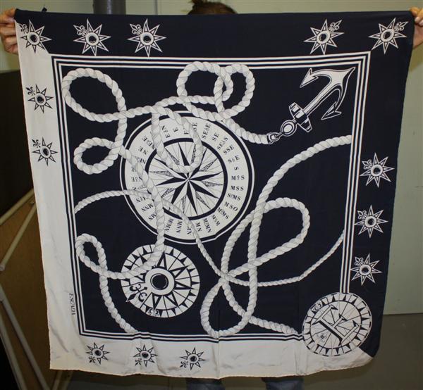 Escada Silk Scarf Nautical Navy & White: 34.5" x 34.5 "