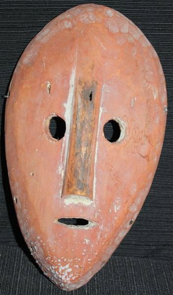 Early 20thC Wood Lega Tribe Bwami Mask : Symbolizes the owner's membership and rank in the secret Bwami society of the Lega Tribe. Painted wood. 10"