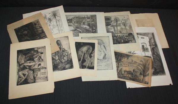 11 Nelson Van Horne Etchings: Nudes & WPA: Nelson VAN HORNE (XX)