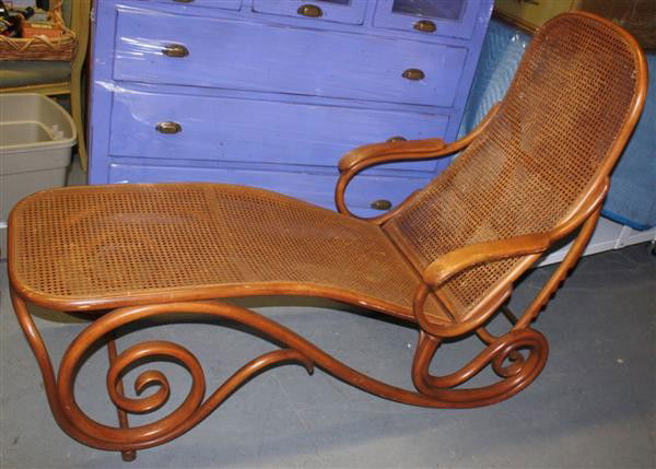 Caned Folding Chaise Lounge Chair