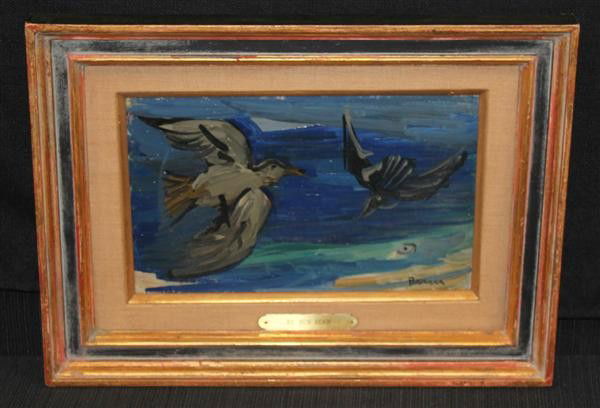 Ben Benn Oil on Board Birds in Flight: Ben BENN (1884-1983). Sgd lower right. 7.25x11.75 sight, 13x17.5 framed