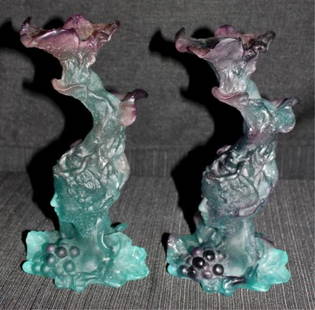 Pair Daum Nancy Art Nouveau Figural Candlesticks: Candlestick: 8.25"H X 4.5"W