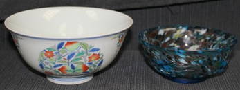 136: 2 Chinese Bowls: Porcelain & Glass