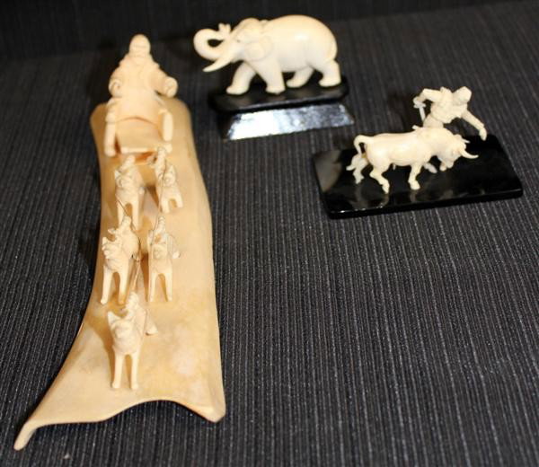 Ivory Group: Elephant, Bull Fighter, Dog Sled Team
