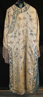 19thC Embroidered Silk Dress w/Butterflies