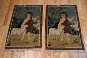 ANTIQUE  PAIR2 TABRIZ PERSIAN PICTORIAL RUGS CIRCA 1900 (1 of 3)