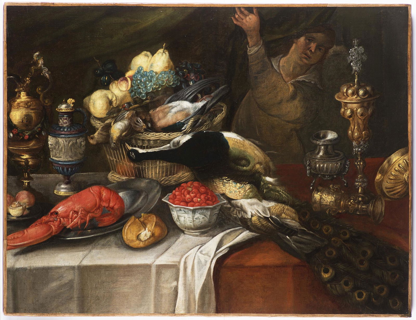 Jan van Kessel the Elder (Antwerps 1526-1679 Antwerps),: For the figures that populate large-format works such as this still life, Jan van Kessel the Elder often relied upon the help of specialised colleagues such as Erasmus Quellinus and Jan Boeckhorst (cf