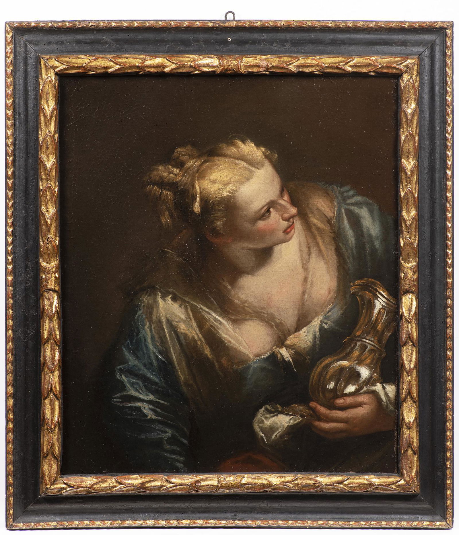 Sebastiano Ricci (1659 â€“ 1734), Girl with a Metal: The canvas represents a young woman leaning forward, holding a metal jug in her hand. This can be directly attributed to Sebastiano Ricci, whose painting is full of elegance and culture, and based abo