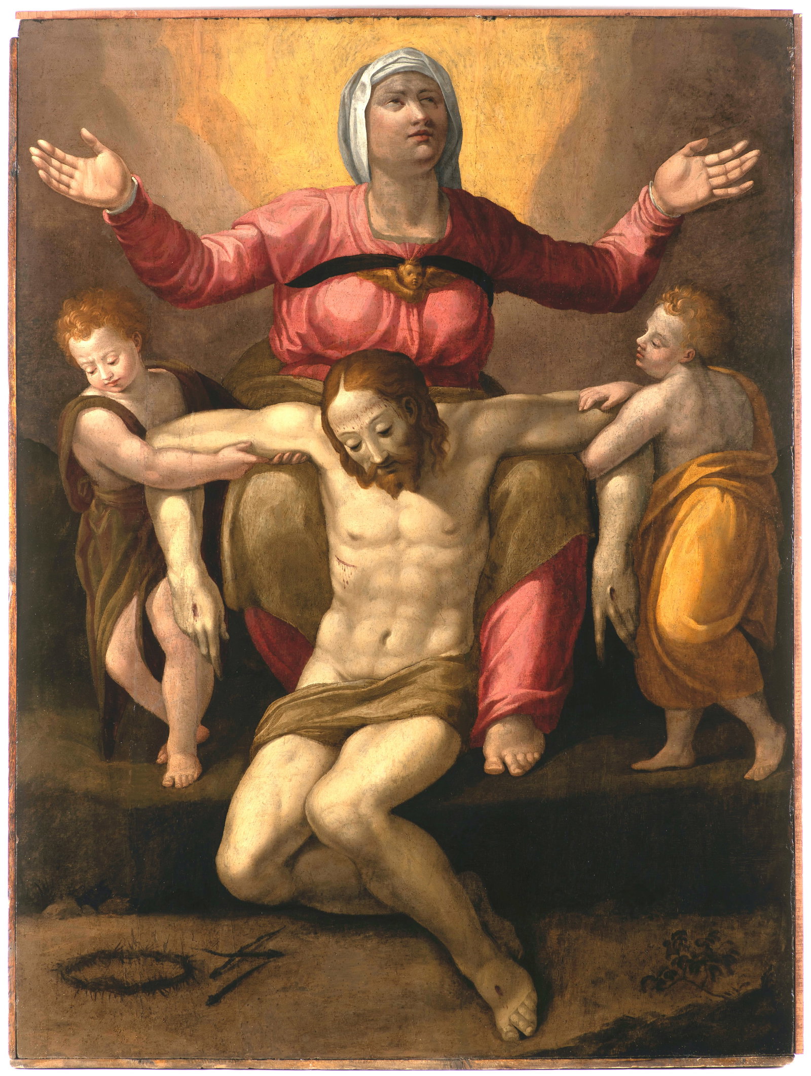 Old Master painting, Marcello Venusti (1515 Comoâ€“1579 Rome), PietÃ with Two Angels: The painting reproduces a composition by Michelangelo famous in the 16th century, which he drew around 1538â€“1541 for Vittoria Colonna (1492â€“1547) and which is now in the Isabella Stewart
