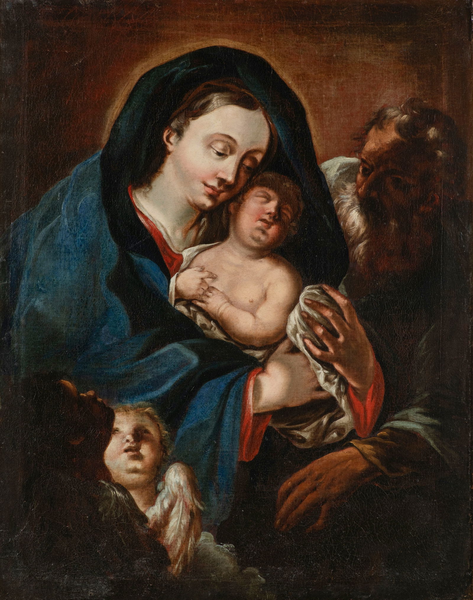 Paul Troger (1698-1762), Attributed The Holy Family with two angels: Paul Troger worked in Venice, where he was in contact with painters such as Piazzetta and Federico Bencovich, and in Rome, where he was employed by Giuseppe Maria Crespi. Later, still in Italy, he stu