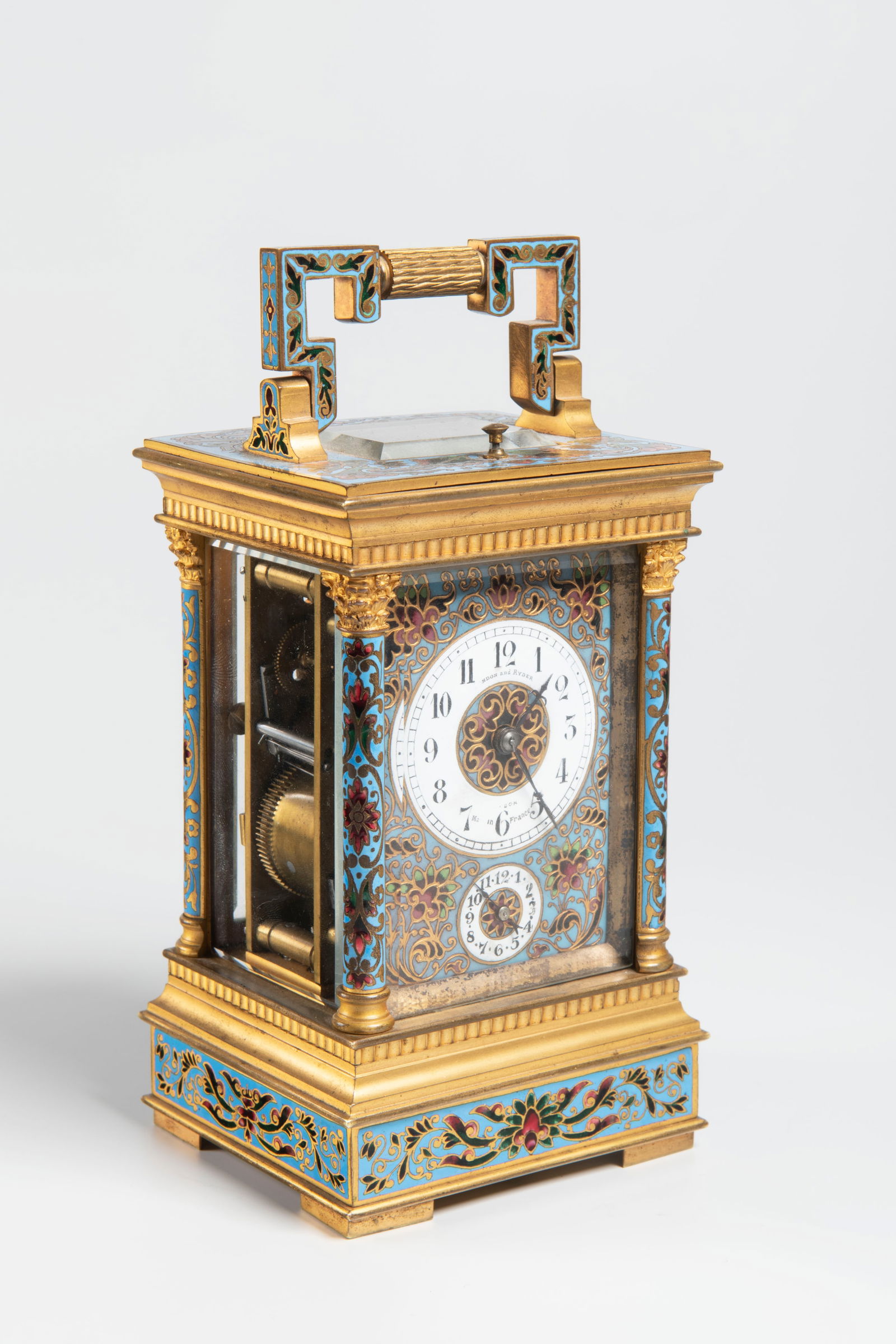 A French brass and champlevé enamel petite sonnerie carriage clock with alarm (1 of 4)