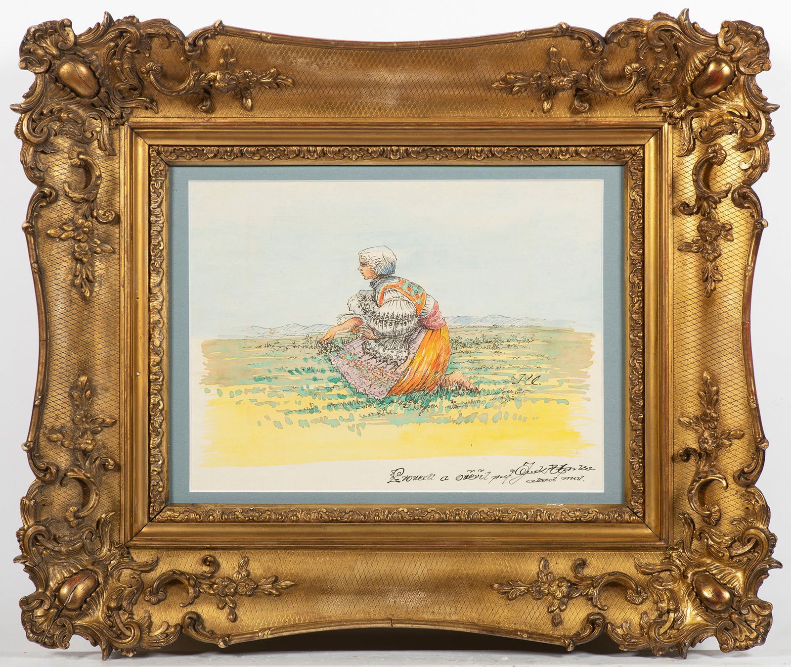 Joža Uprka (1861-1940) Girl, kneeling on a field: Joža Uprka (1861-1940)Girl, kneeling on a fieldThe Moravian painter Joža Uprka became famous for his pictures of rural life in Moravian Slovakia with people, especially women and girls, in their unu