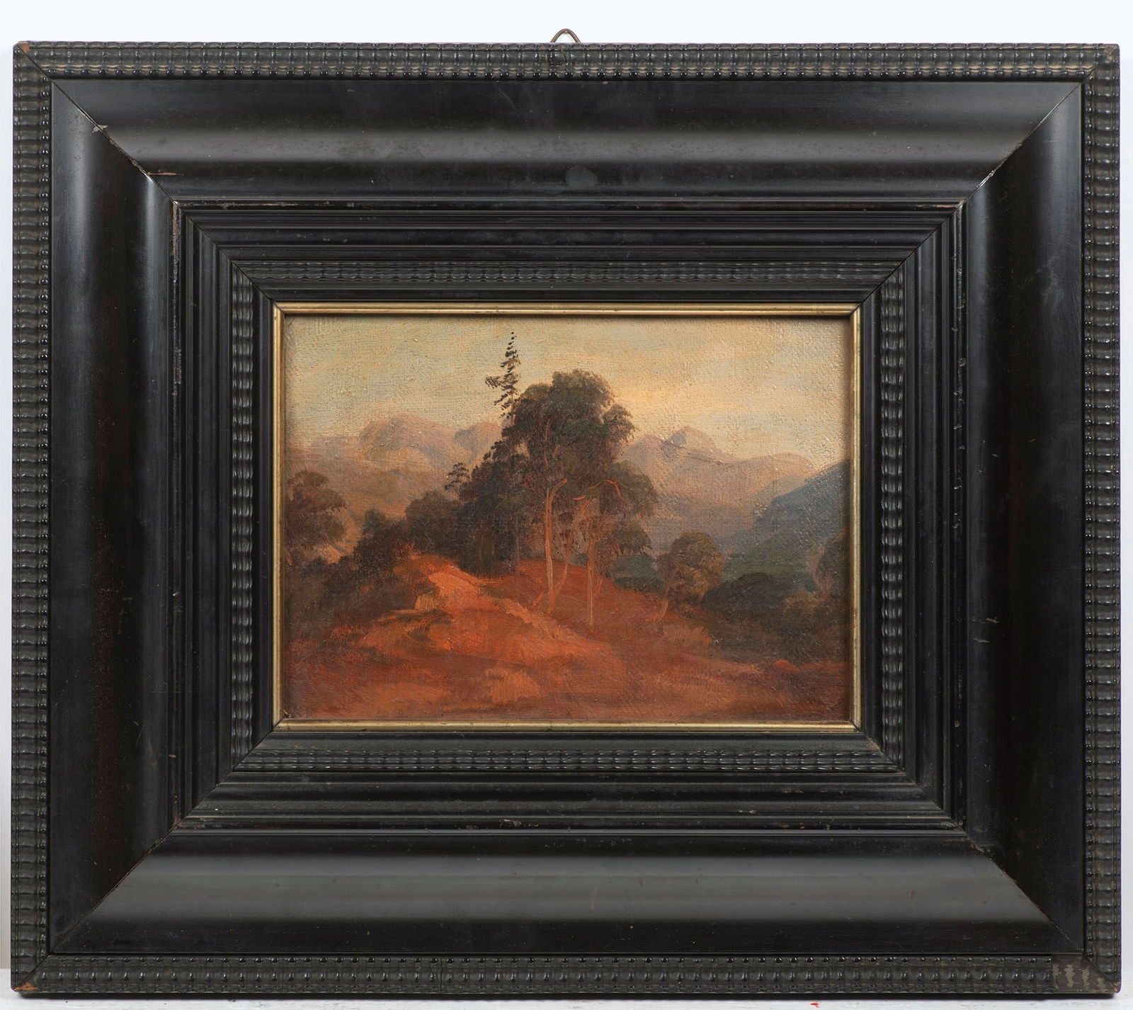 Carl Rottmann (1797 – 1850) , attributed to: ROCKY LANDSCAPE WITH TREESOil on canvas, on card, 15 x 20.5 cm.Old label with artist's inscription ‘Carl von Rottmann’ verso.