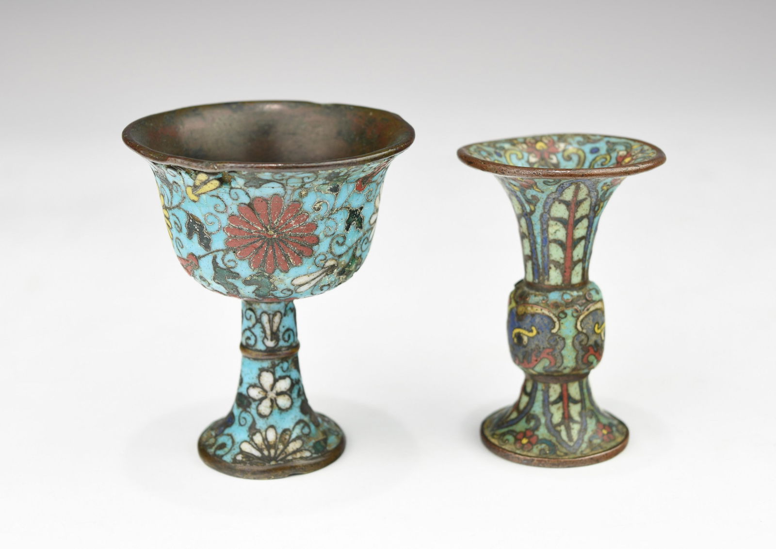 ONE MING DYNASTY CLOISONNE STEM CUP AND A LATER GU VASE (1 of 19)