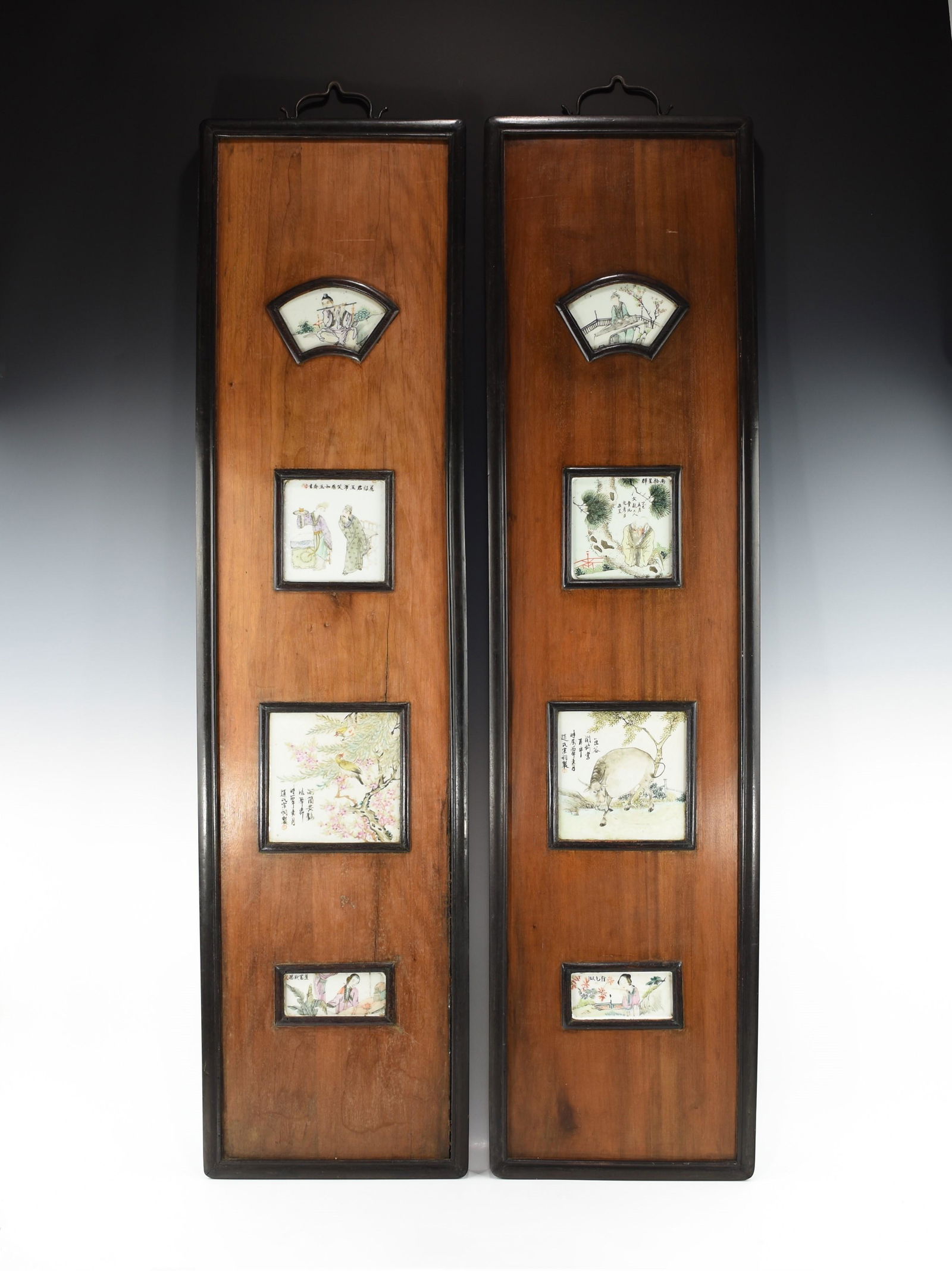 A PAIR OF QING DYNASTY FRAMED PANELS OF PORCELAIN TILES (1 of 10)