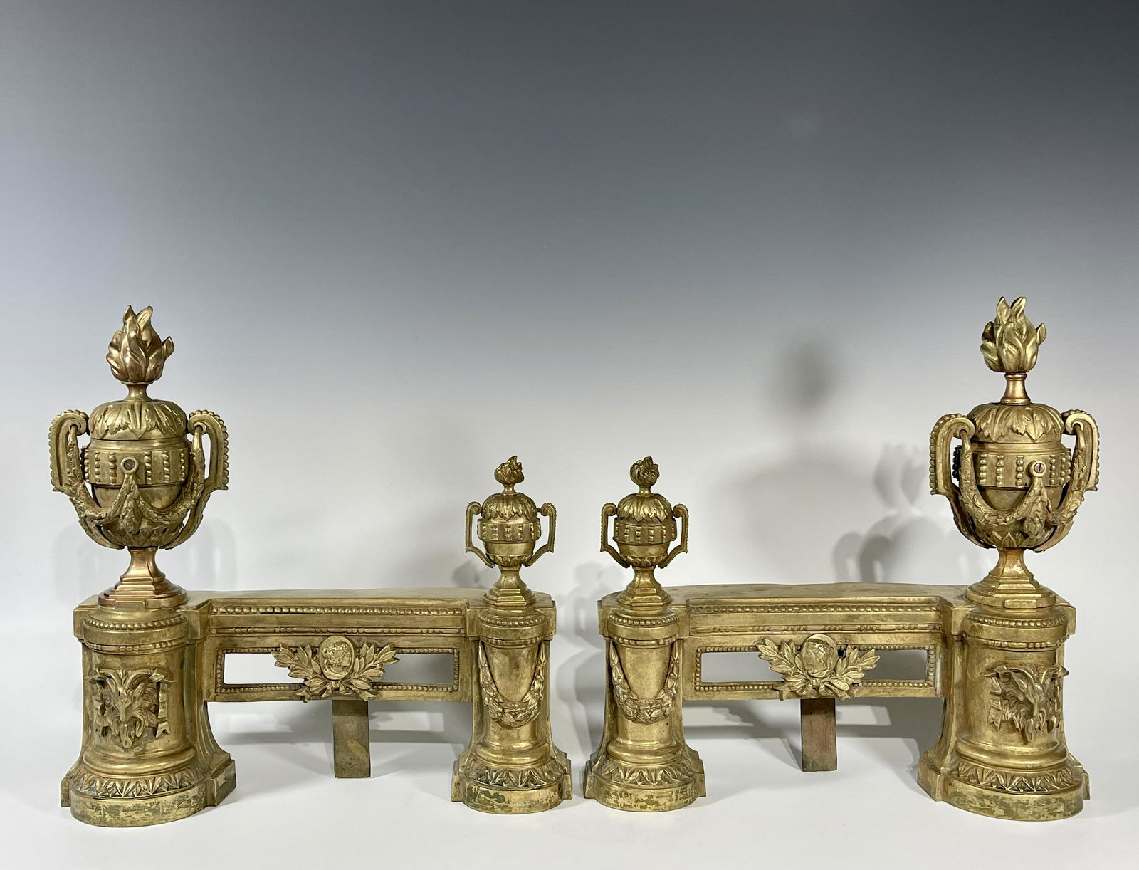 A PAIR OF ANTIQUE FRENCH GILT BRONZE FIREDOGS (1 of 7)