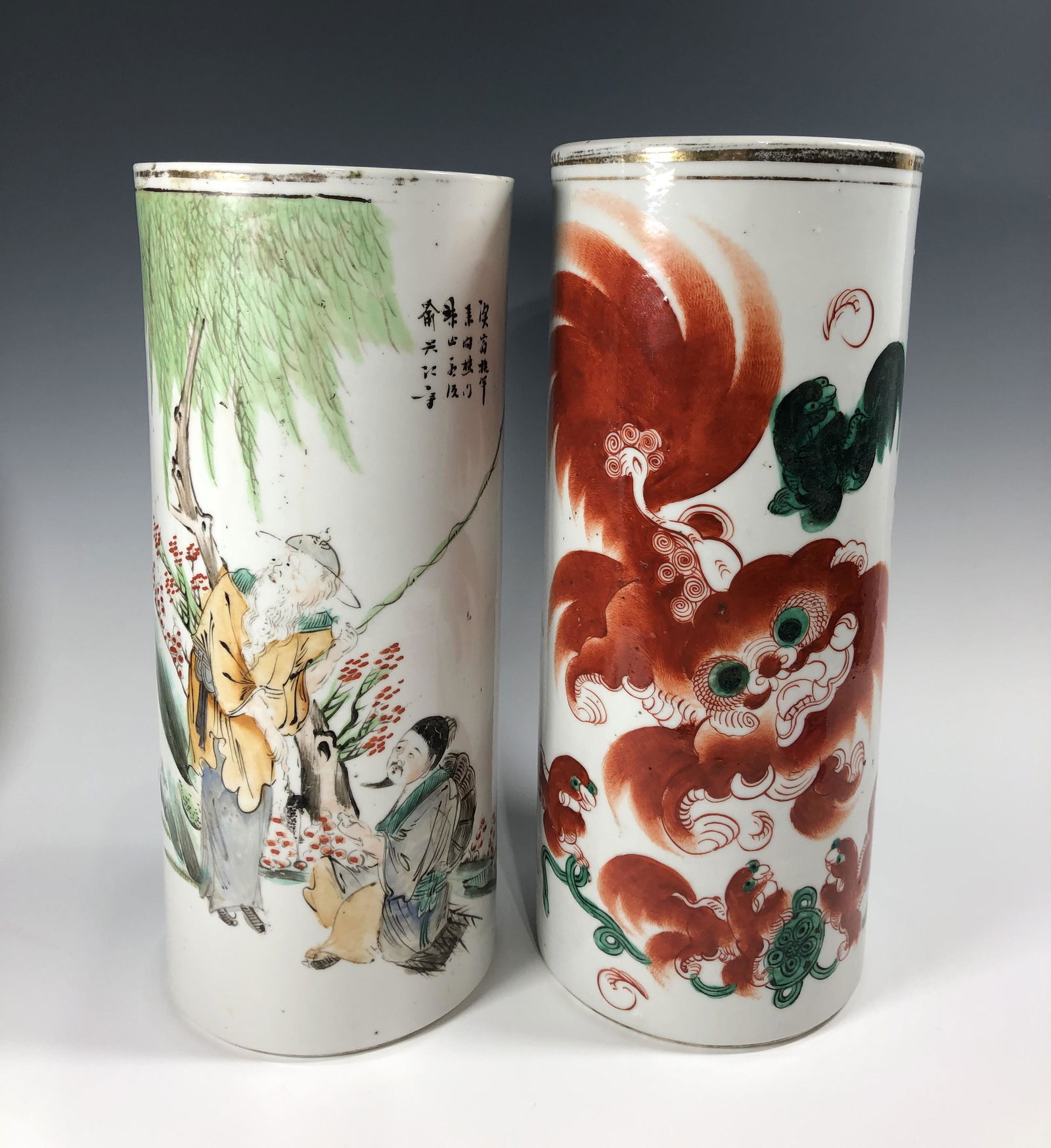 TWO CHINESE LATE QING DYNASTY PORCELAIN HATSTAND VASES (1 of 10)