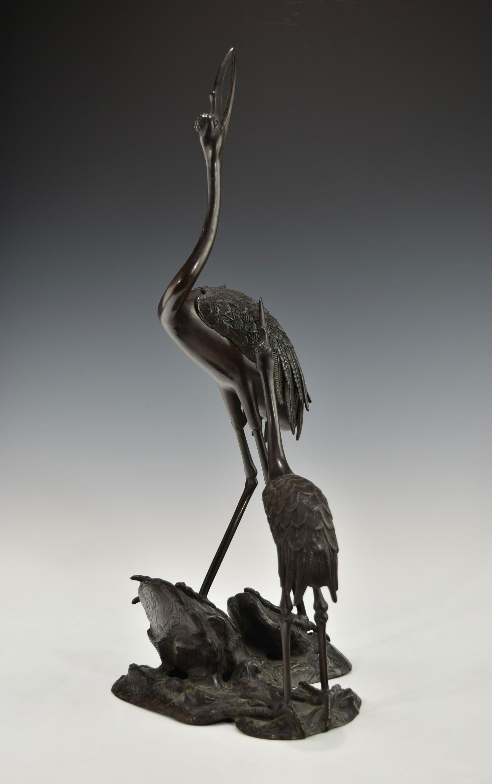 A ANTIQUE ORIENTAL BRONZE CRANE INCENSE BURNER (1 of 6)