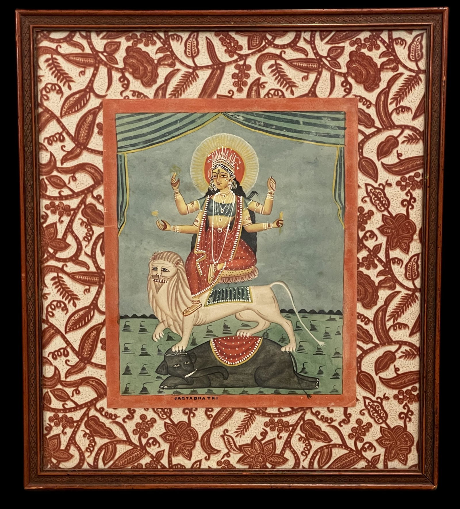 A FRAMED ANTIQUE INDIAN PICHWAI PAINTING BY JAGADHATRI (1 of 2)