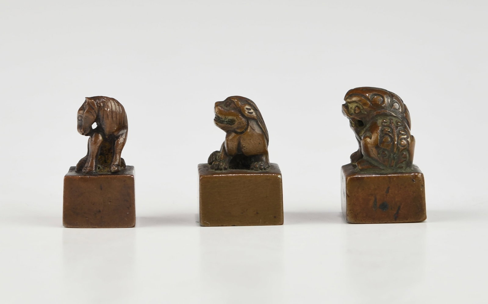 THREE CHINESE QING DYNASTY BRONZE ZODIAC SEALS (1 of 5)