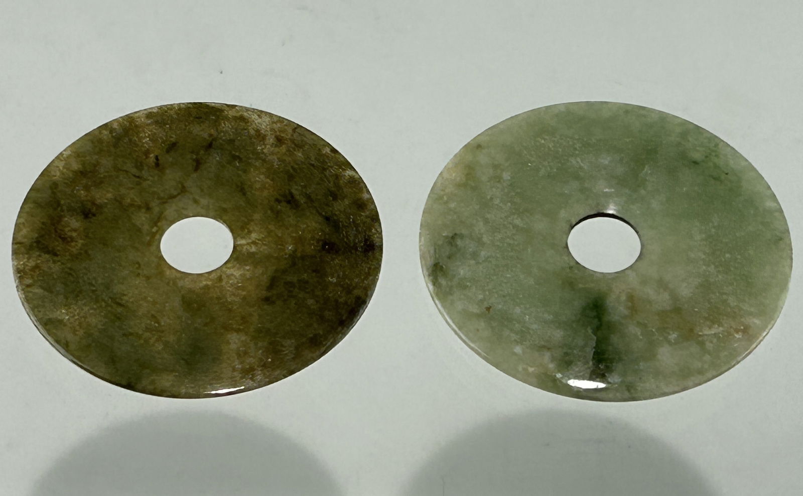 TWO ANTIQUE CHINESE GREEN JADE BI DISCS (1 of 8)