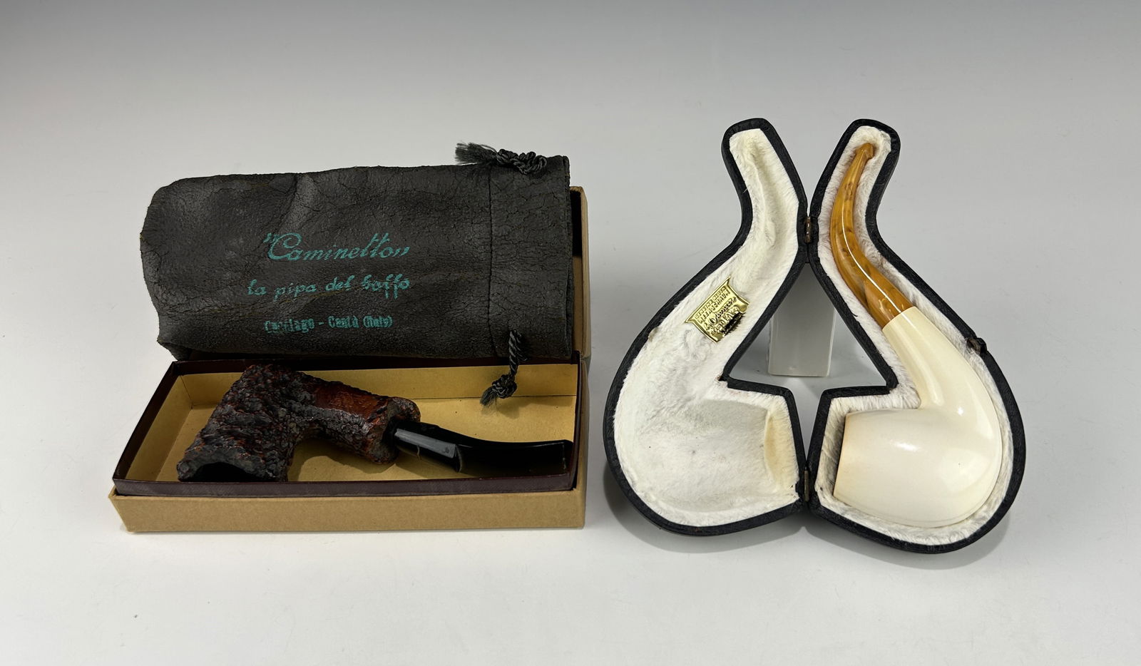A VINTAGE BLOCK MEERSCHAUM DELUXE PIPE AND A CAMINETTO BUSINESS PIPE (1 of 6)