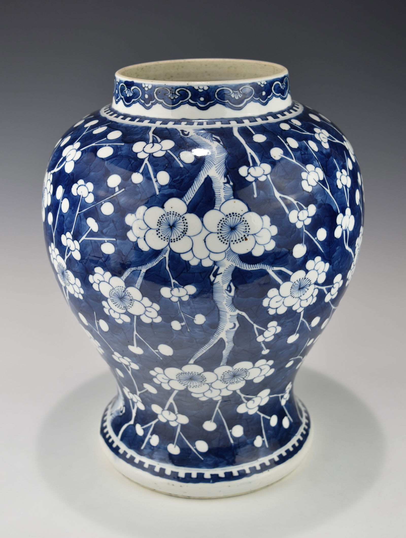 A LARGE CHINESE QING DYNASTY BLUE AND WHITE CRACKLED ICE PRUNUS FLOWER PORCELAIN VASE (1 of 10)