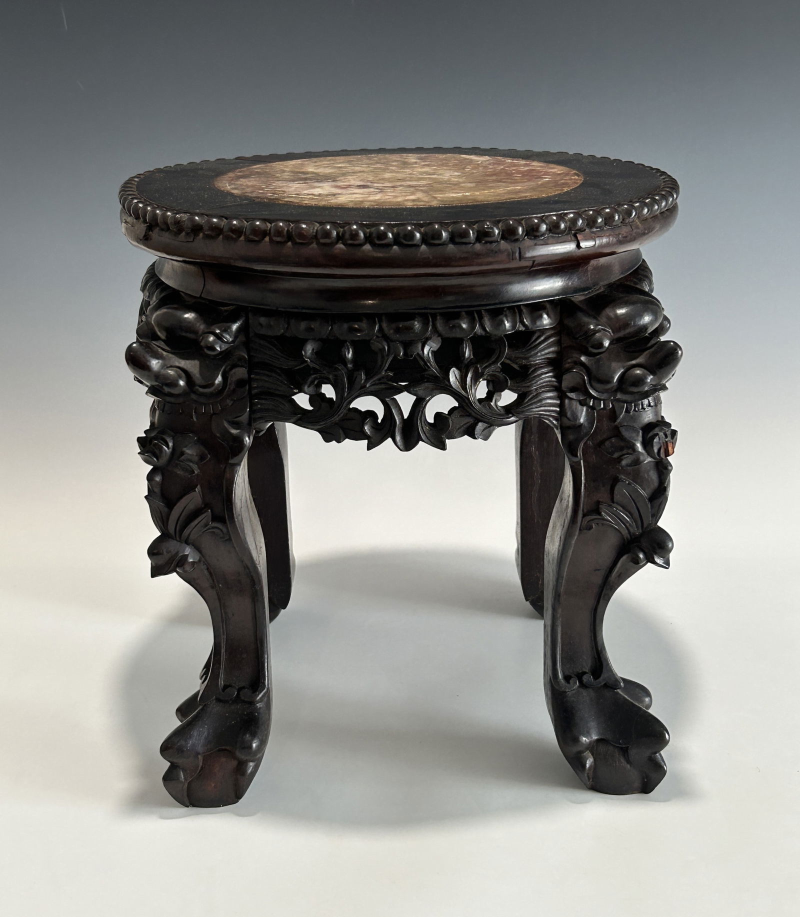 AN ANTIQUE CHINESE CARVED HARDWOOD  MARBLE TOP STAND (1 of 8)