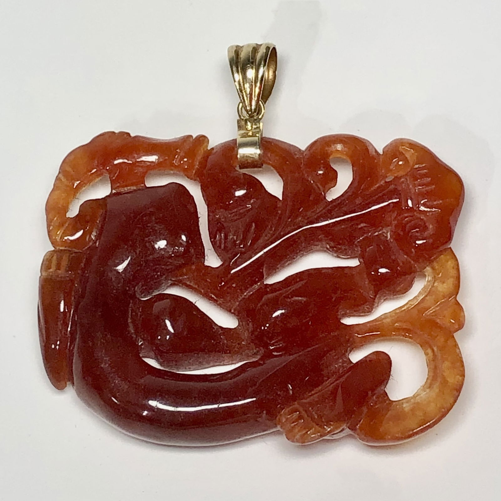 CHINESE QING DYNASTY RED CARNELIAN DRAGON PENDANT WITH 14K LOOP (1 of 4)