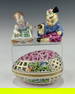 TWO VINTAGE DECORATIVE HUNGARIAN PORCELAIN FIGURINES AND A LATTICE EGG BOX