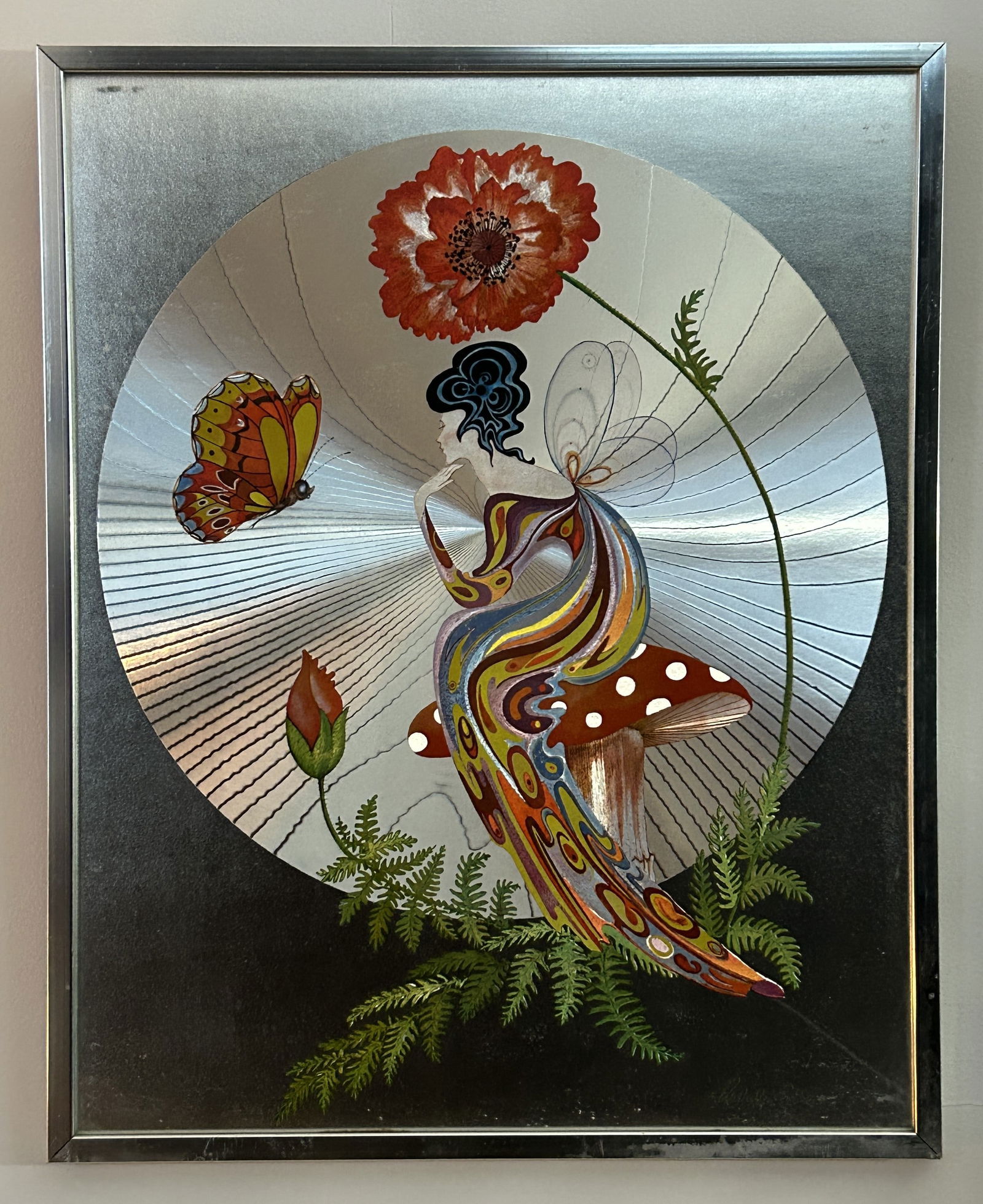 VINTAGE ORIGINAL MICHELLE EMBLEM SIGNED POPPY FAIRY FOIL PAINTING (1 of 4)