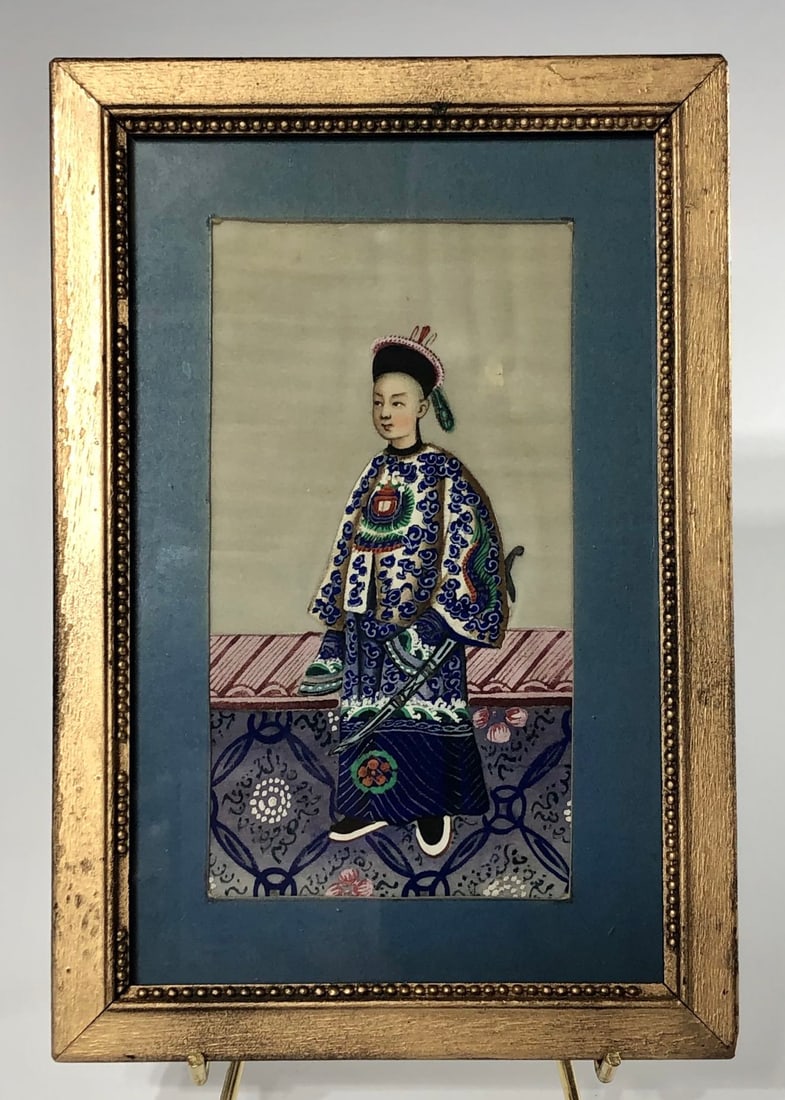 ANTIQUE CHINESE PITH PAINTING OF A MALE DIGNITARY IN OFFICIAL ATTIRE (1 of 5)