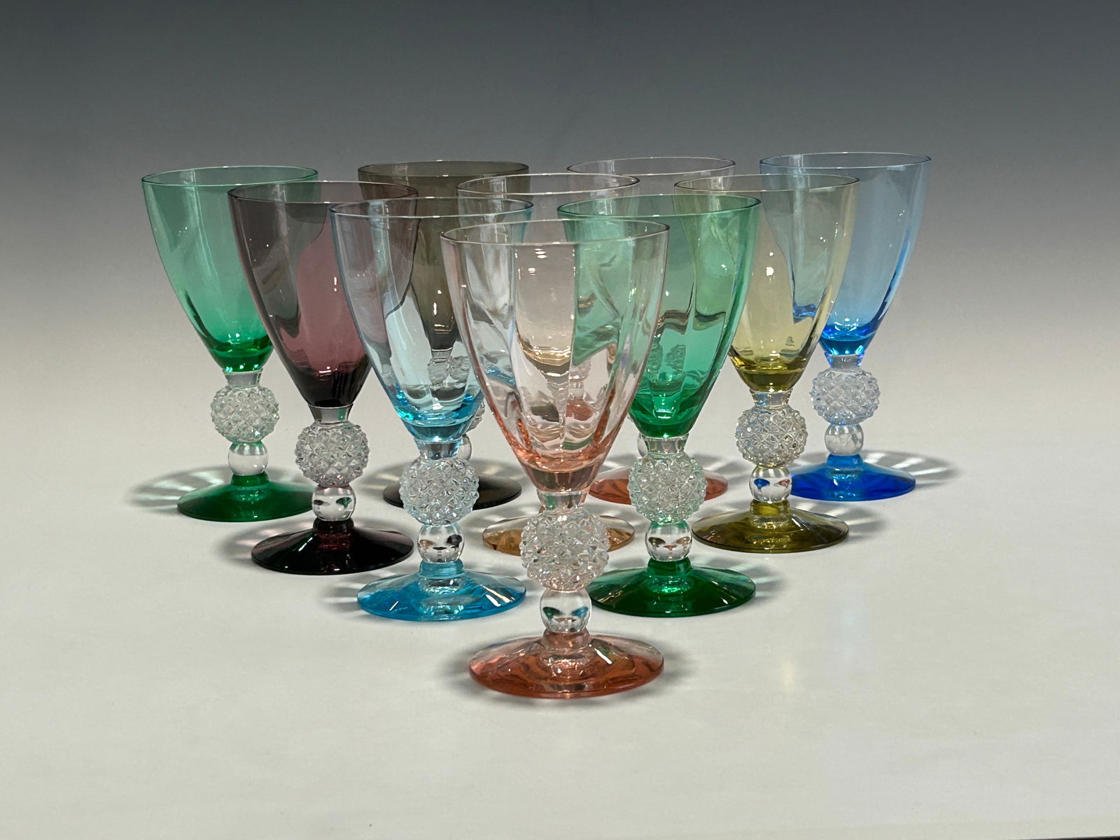 LOT OF 10 VINTAGE COLORED MORGANTOWN GULF BALL ICE TEA GOBLETS (1 of 11)