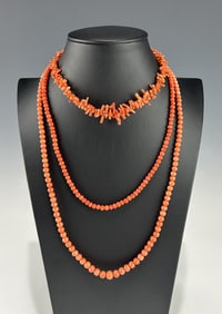 GROUP OF THREE VINTAGE CORAL NECKLACES