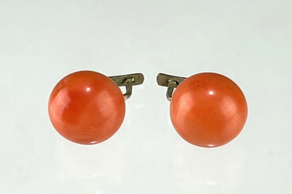 VINTAGE 14K GOLD NATURAL CORAL CLIP-ON EARRINGS