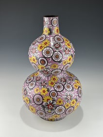 VERY LARGE ANTIQUE CHINESE 19TH CENTURY CLOISONNE DOUBLE GOURD VASE
