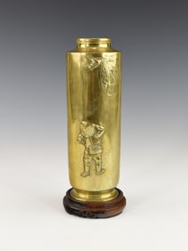 JAPANESE MEIJI PERIOD BRONZE VASE WITH FIGURAL RELIEF