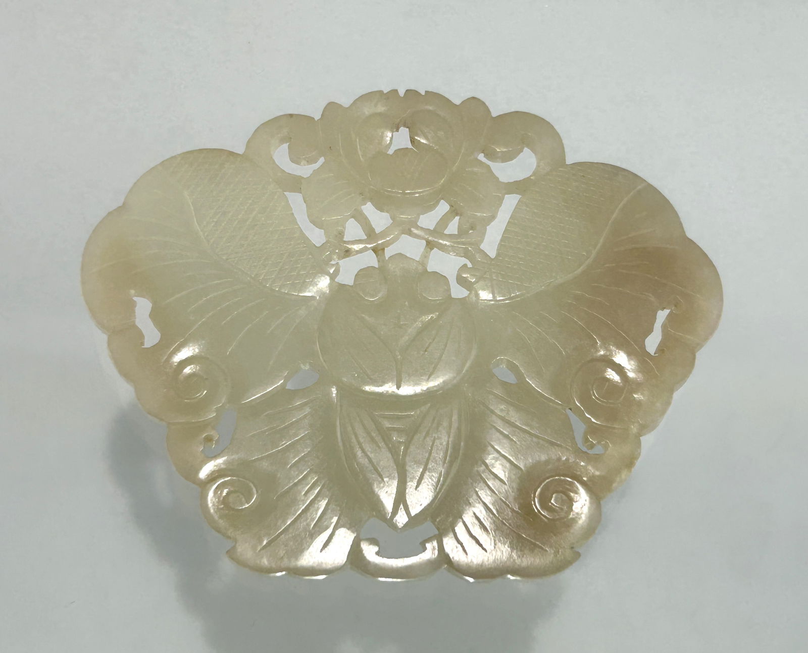 LARGE 19TH/20TH CENTURY CHINESE PALE CELADON JADE BUTTERFLY CARVING (1 of 5)