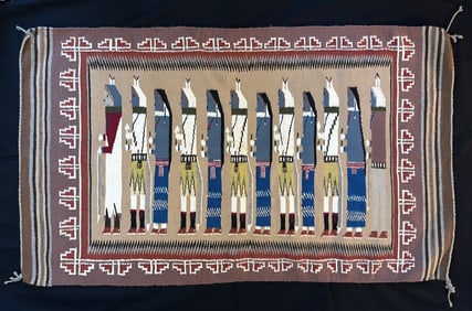 VINTAGE NAVAJO WOOL RUG WITH YEI FIGURES