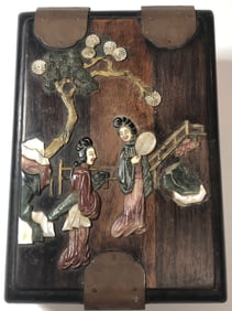 18TH/19TH CENTURY CHINESE ZITAN JEWELRY BOX WITH MOTHER-OF-PEARL AND STONE INLAY