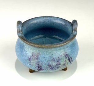 ANTIQUE CHINESE JUNYAO GLAZED CERAMIC CENSER, MING DYNASTY OR EARLIER