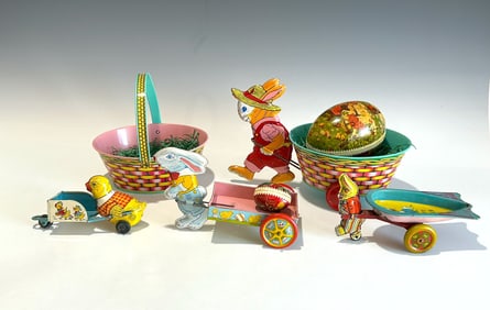 A CHARMING ASSORTMENT OF MID-CENTURY EASTER-THEMED TIN LITHOGRAPHED TOYS