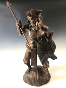 VINTAGE HANDCRAFTED ROSEWOOD AFRICAN WARRIOR SCULPTURE