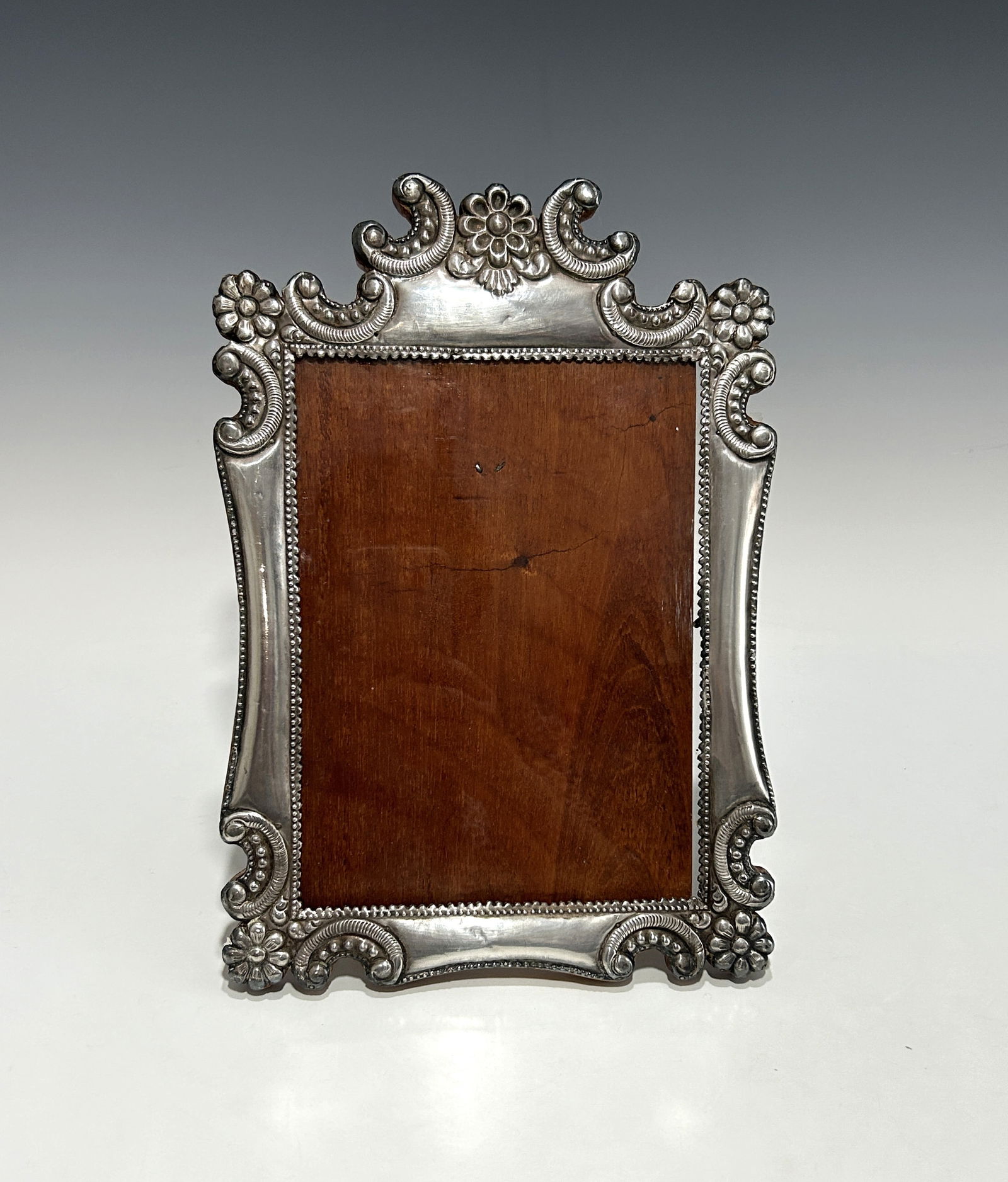 ANTIQUE STERLING SILVER AND WOOD EASEL-BACK PICTURE FRAME (1 of 4)
